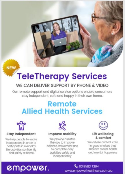 TeleTherapy Services Flyer for Home Care packages & NDIS participants